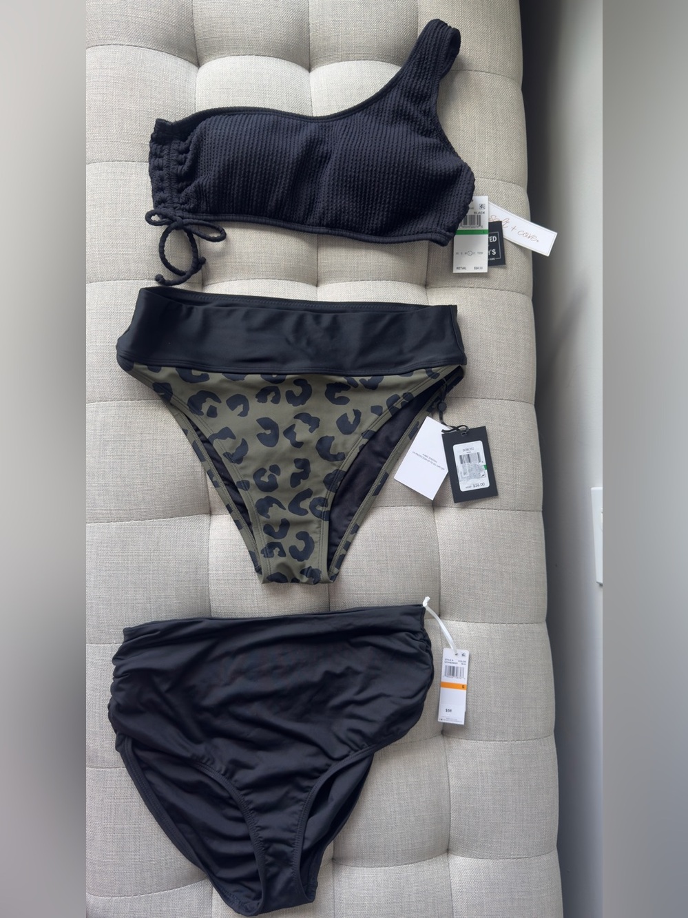 NEW LOT NWT swim 3 pieces - sz Sm - Lg , fit more like Med - black olive green